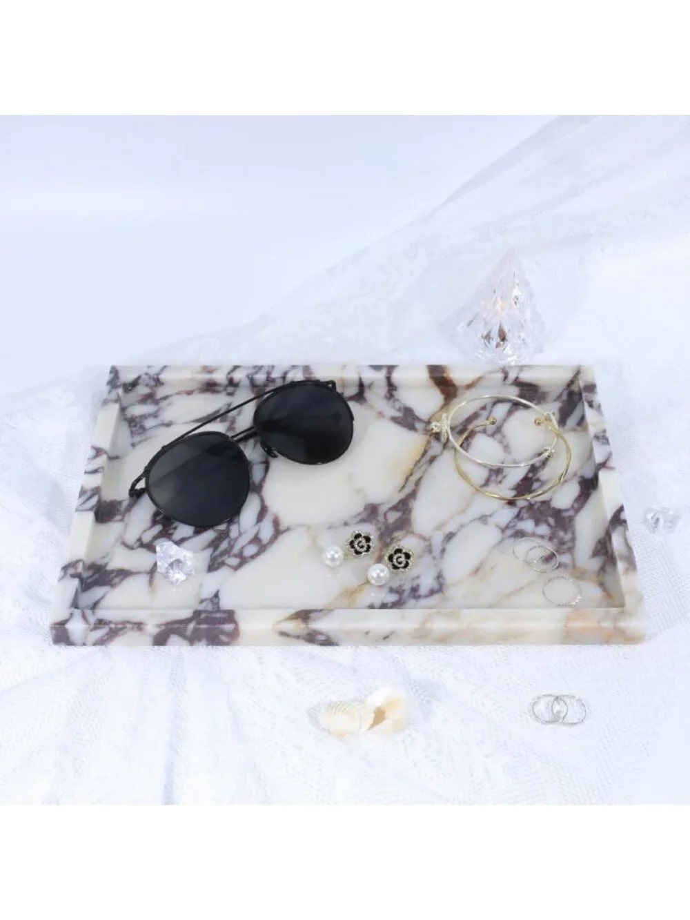 Luxurious Natural Marble Vanity Tray - Elegant Home Decor for Bathroom & Kitchen